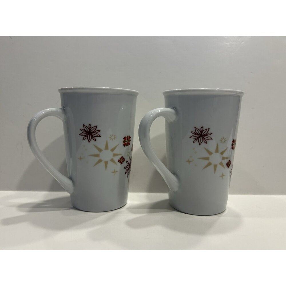 Starbucks Cups Set of 2 Holiday Winter Star Snowflake Poinsettia Christmas 12 oz - Picture 3 of 13